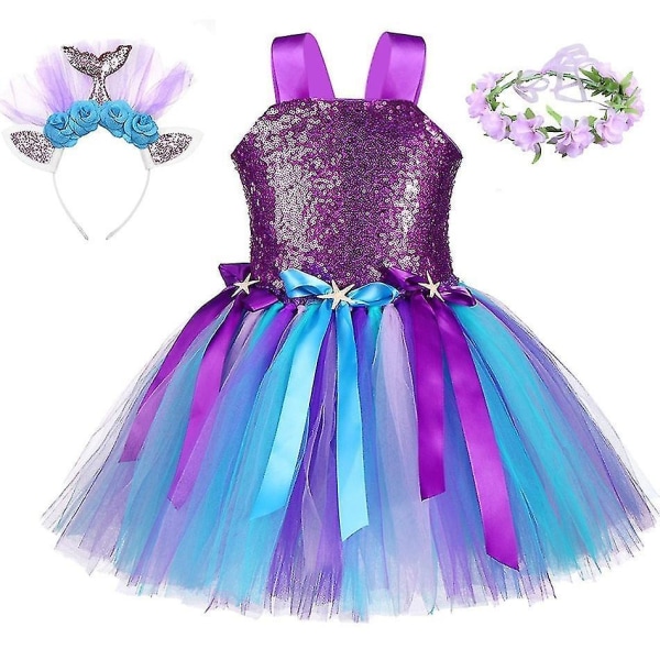 Ariel Mermaid Princess Dress for Girl Halloweencosplay kostym Kid Carvinal Fancy Party Gownmesh Lac M (3-4T)
