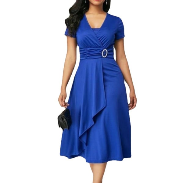 kvinnors enfärgade klänning kvinnors slimmade sommarklänning Blue 3XL