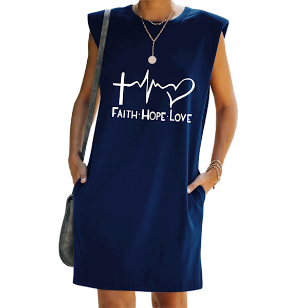 Sommarmode för damer Elegant printed ärmlös midiklänning navy bule L