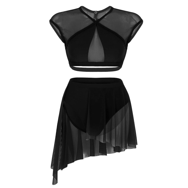 Kvinnor ärmlös balettdansklänning Vuxen samtida lyrisk dansdräkter Gymnastik Leotards Scen Ballroom Dancewear B Black XL