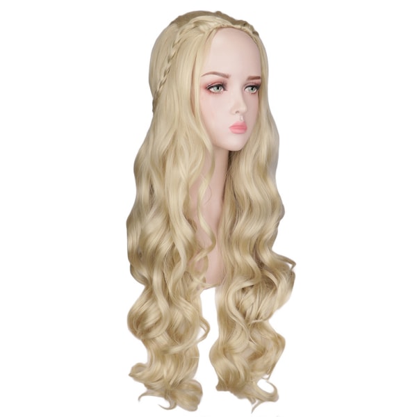 Lång blond peruk Snygg flätad peruk Lockig prydnad peruk Blonda peruker Cosplay kostym damperuk