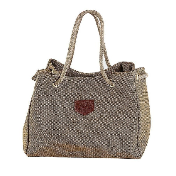 Kvinna Casual Rope Strap Design hampa tyg Canvas Bag Enkel axelväska