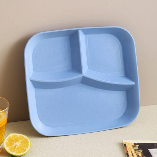 3-facks tallrik Dish Control Wheat Straw Diet Meal Plate Blue