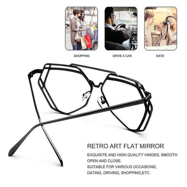 Platt spegel Metall fyrkantig ram Glasögon Ram Resin Lins Specialdesign