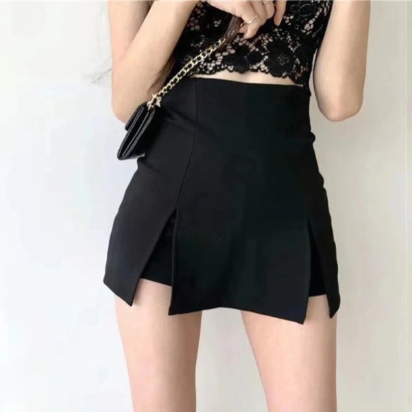 Sommar ny svart mini A-linje hakama sexig slits kjol S(45-50kg) 1b38 |  Fyndiq