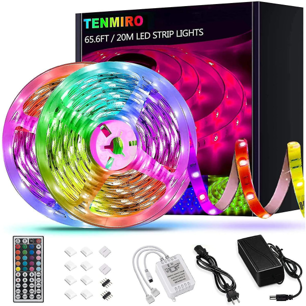 65,6 fot Led Strip Lights, Ultra Long Rgb 5050 färgskiftande LED Light Strips Kit med 44 nycklar Ir Rem