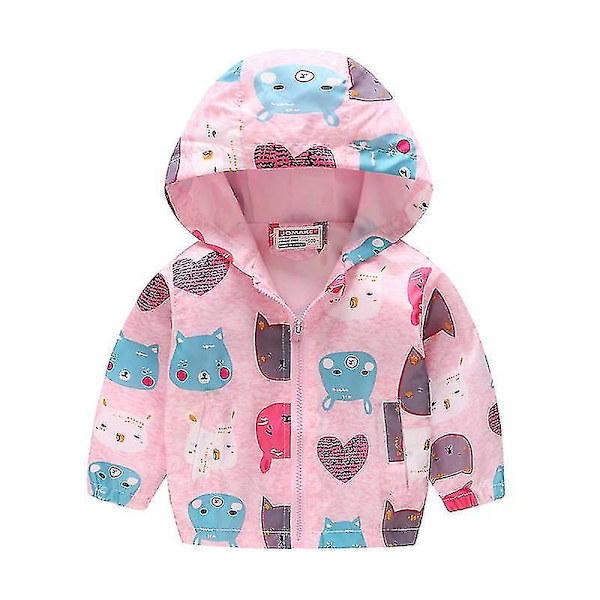 Toddler Barn Cartoon Hooded Windbreaker Långärmad Zip Up Jacket Coat Red Animals