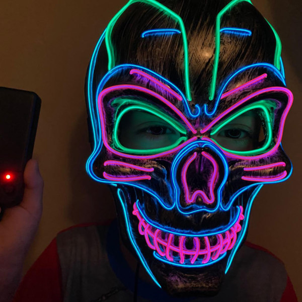 Halloween Cosplay LED-mask lyser upp Skrämmande dödskalle-/jokermask med 3 ljuslägen för Halloween Cosplay-kostymfest
