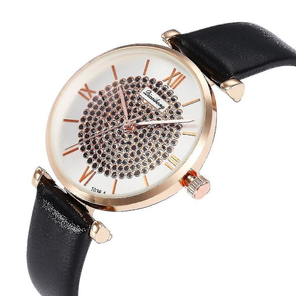 Deffrun Roman Number Crystal Elegant Design Watch Läderband Quartz Wa