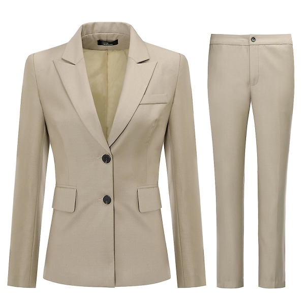 Allthemen Dam 2-delad Professionell Business Office Peaked Lapel Enfärgad Slim Fit Kostym (Blazer + Byxor) Khaki M