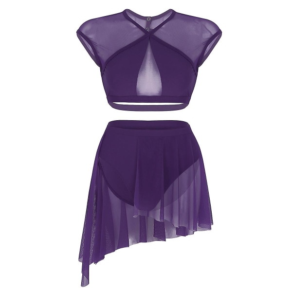 Kvinnor ärmlös balettdansklänning Vuxen samtida lyrisk dansdräkter Gymnastik Leotards Scen Ballroom Dancewear B Purple L