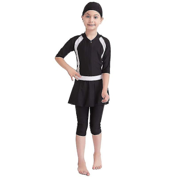 Flickor Barn Muslimska Badkläder Islamiska Badkläder Gentle Skin Burkini Badkläder Strandkläder Black 7-8 Years