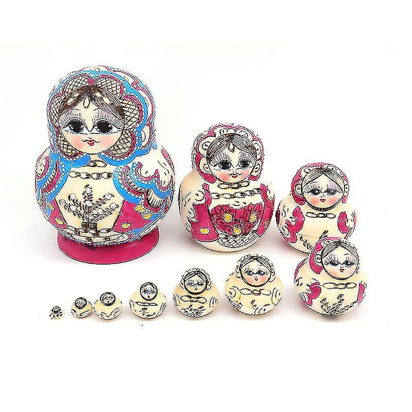 10 st trä ryska handmålade häckande dockor Babushka Matryoshka gåva
