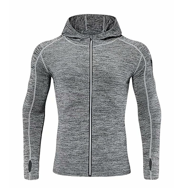 Träningsjacka Herr Hooded Running Wear Tight Hoodie Workout Wear light grey XL