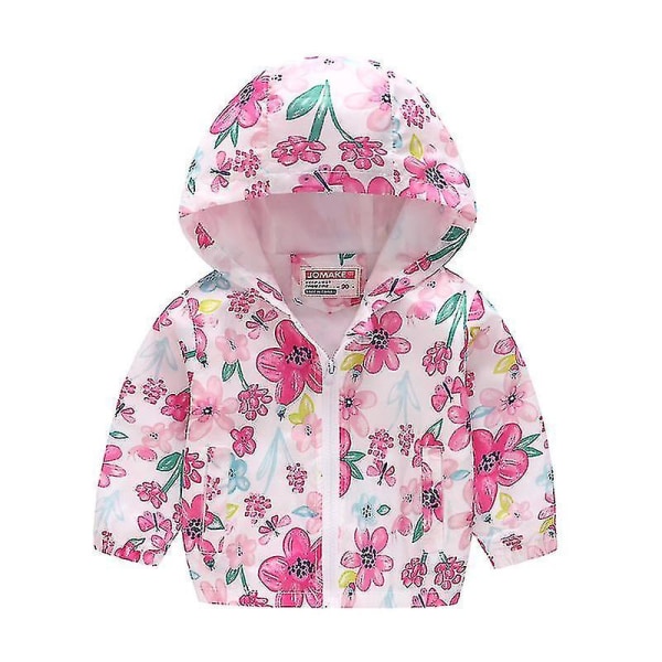Toddler Barn Cartoon Hooded Windbreaker Långärmad Zip Up Jacket Coat Pink Flower