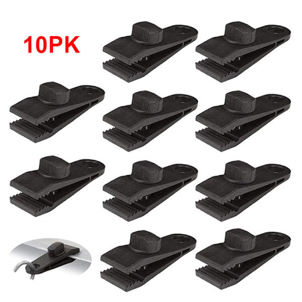 10 st Utomhuscamping Vandringstält Markis Kapellklämma Tarp Black 10pcs