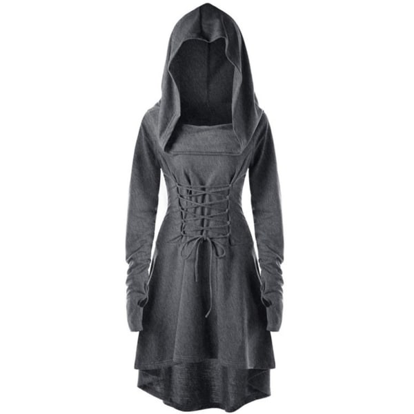 Klänning med huva för kvinnor med snörning av Halloween Cosplay-mantel grey M grey XL