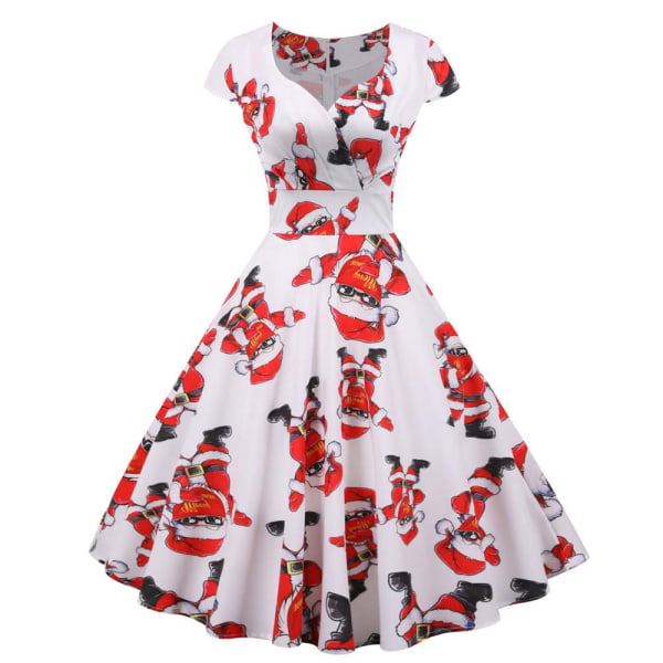 Jul V-ringad Vintage Swing Dress Dam Afton estklänning F 3XL