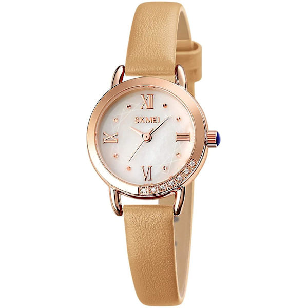Vattentät watch, Pointer Quartz Rund Läder Liten Rund Watch (khaki)