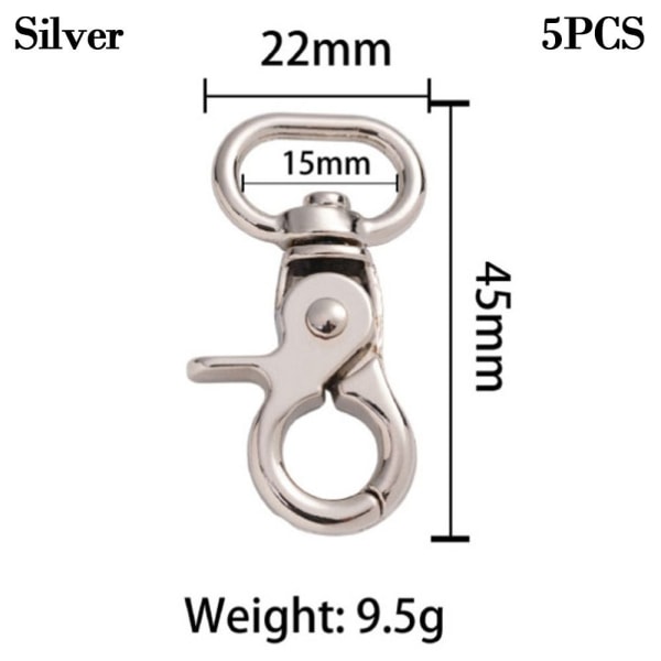 5st löstagbara Snap Hook Trigger Clips SILVER 15MM Silver 15mm