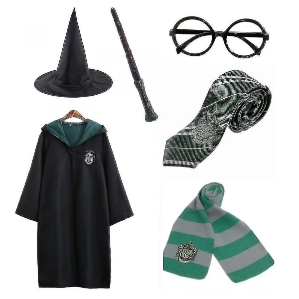 Harry Potter 6st Set Magic Wizard Fancy Dress Cape Cloak Costume_y green 125cm (5-6 years)