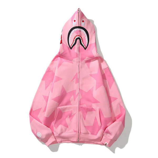 Hajhuvud dragkedja 3D sweatshirt dragkedja hoodie Pink stars M