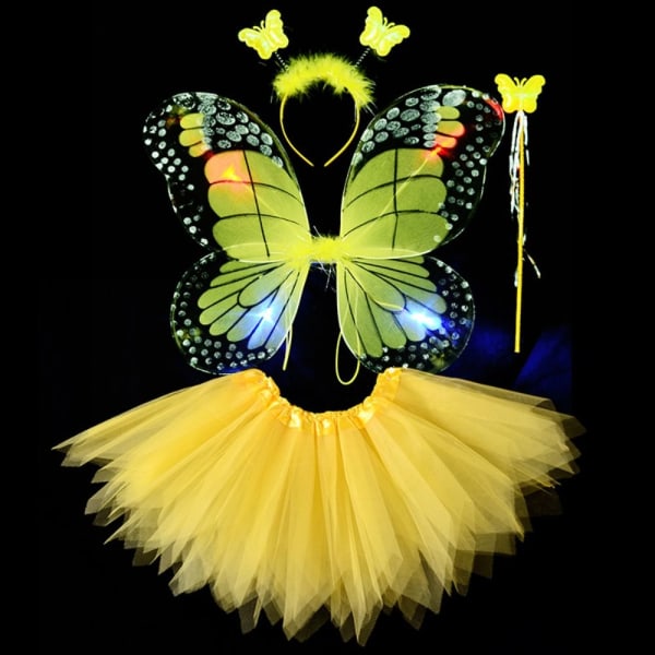 LED Barn Kostym rekvisita Butterfly Wings set GUL 4ST/ SET Yellow 4pcs/set-4pcs/set