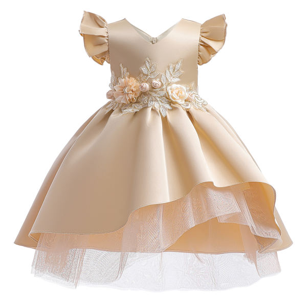 Flickor Rose Flower Princess Bröllop Balklänning Fest Formell Klänning champagne 150cm