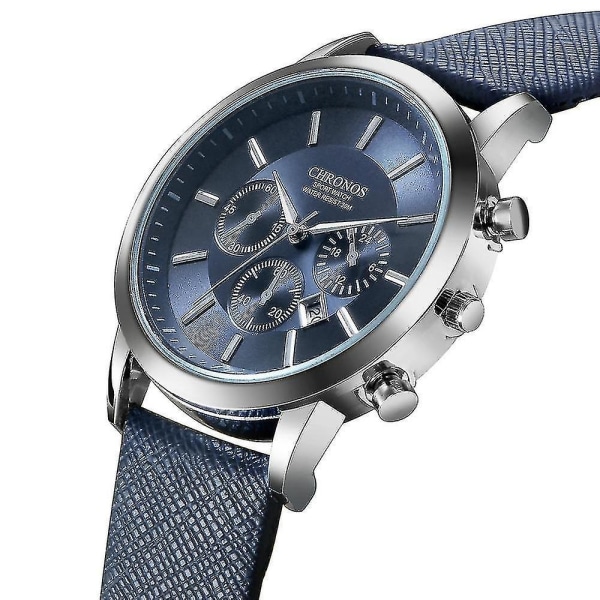 CHRONOS Casual Style Calendar Herr Watch False Small Dials Läderrem Q