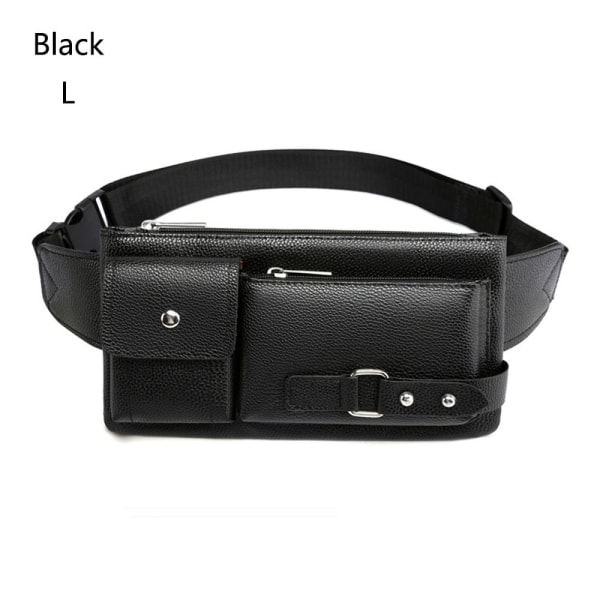 Läder midjeväska Fanny Pack SVART L Black L