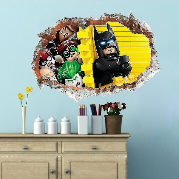 Batman Anime Broken Wall 3d Wall Stickers Creative Pvc självhäftande tapeter Avtagbar väggdekal