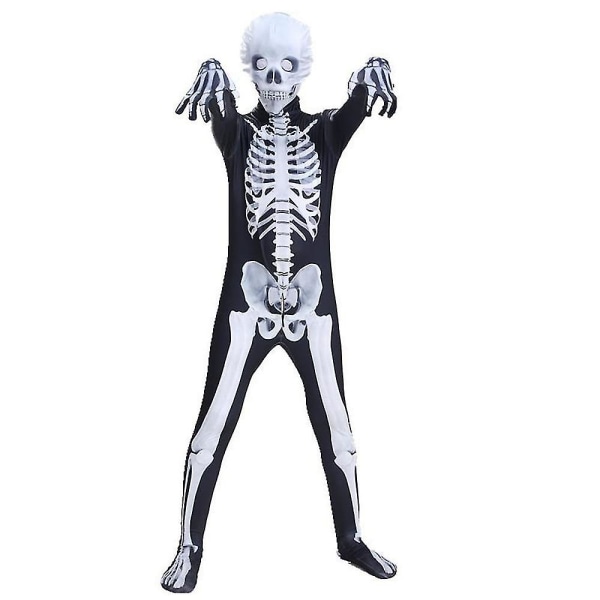 Kids Skeleton Onesie, Cosplay Party Kostym Halloween Black 120cm