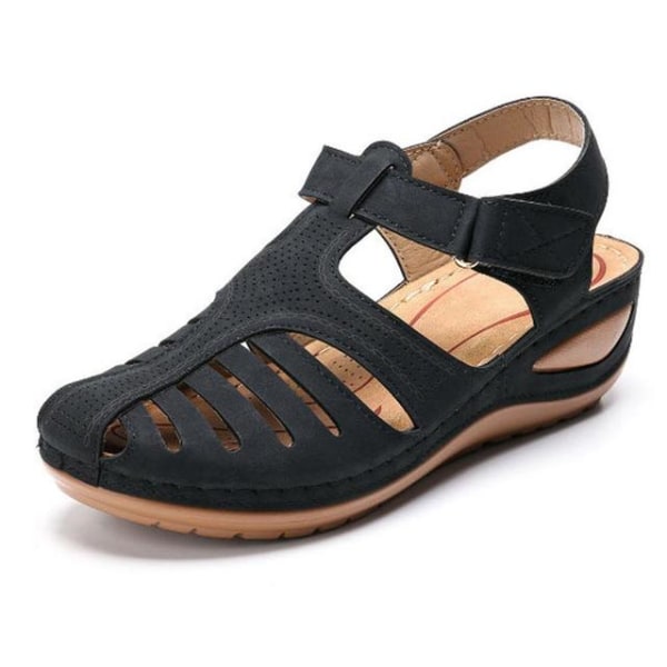 Sommar dam wedge sandaler Spänne Casual Retro sandaler Black 36