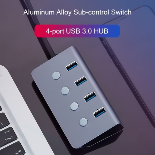 4-portar USB 3.0 Hub-driven USB expanderare med på/av-knappar