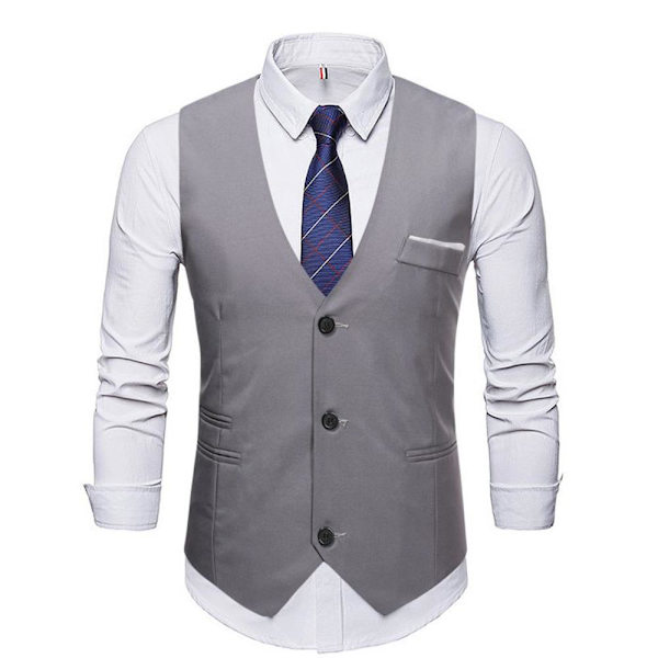 Herrväst med smal kostym casual affärsväst med tre knappar light gray 4XL