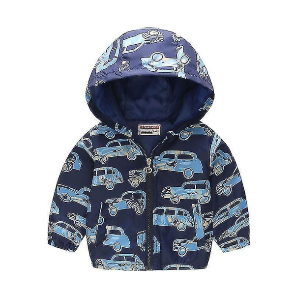 Toddler Barn Cartoon Hooded Windbreaker Långärmad Zip Up Jacket Coat Blue Car