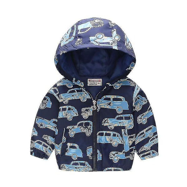 Toddler Barn Cartoon Hooded Windbreaker Långärmad Zip Up Jacket Coat Blue Car