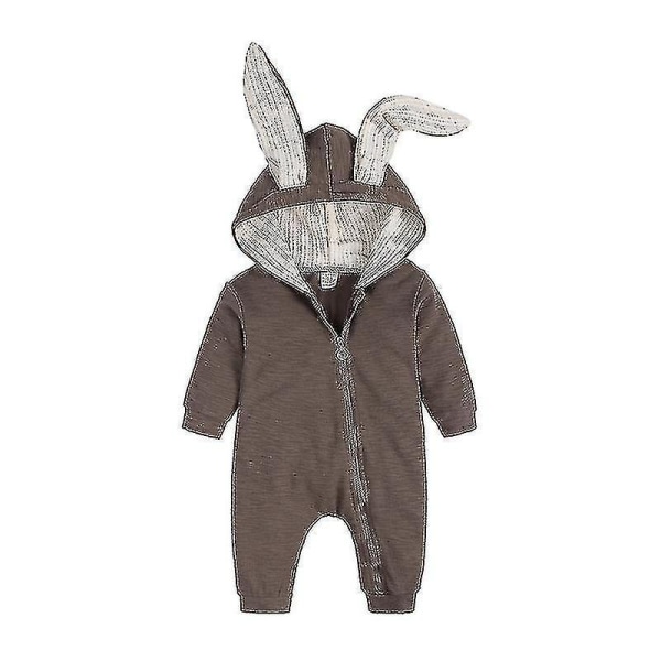 Cartoon Bunny Easter Hoodie Outfits Rompers Bomullsdragkedja Rompers Brown
