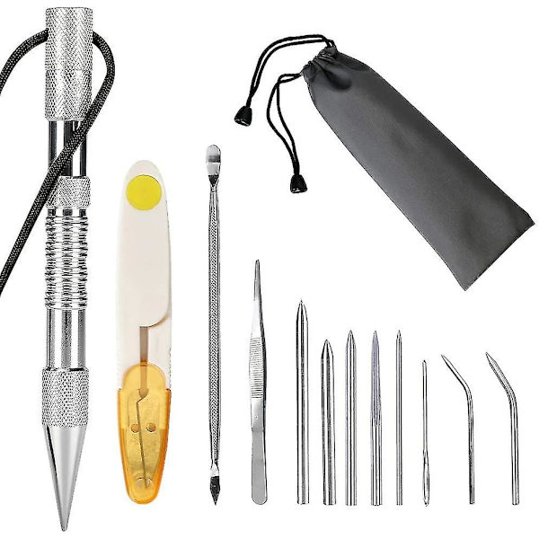 12 st Paracord set, 9 nålar i olika storlekar (svart) (färg: silver)