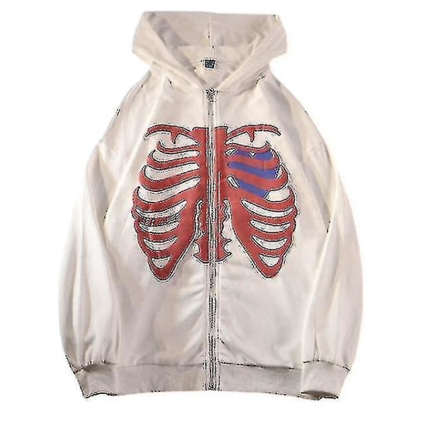 Skeleton Pattern Drop Shoulder Zip Up Hoodie för Shein S-2xl V White