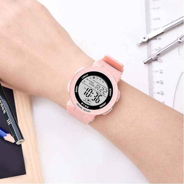 Vattentät watch för barn, digital watch med 7-färgs bakgrundsbelysning (rosa)