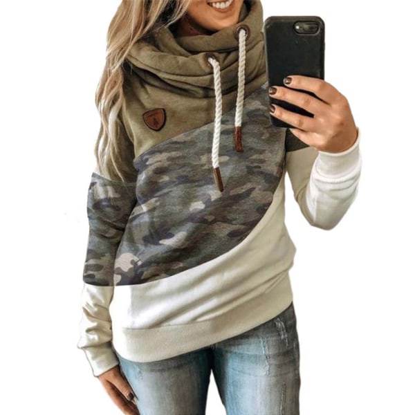 Huvtröja för kvinna med turtleneck sweatshirt hoodie sport camo tröja Camouflage + Khaki M