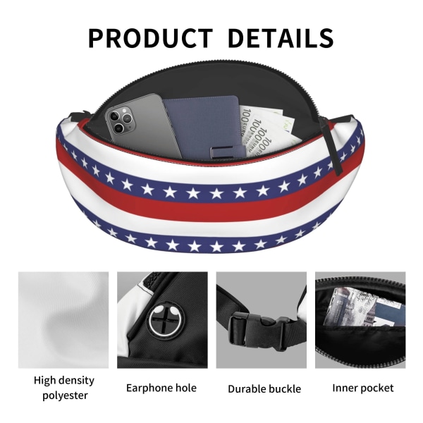 Stars & Stripes Messenger Fanny Pack Zip Sport Träningsresor style3