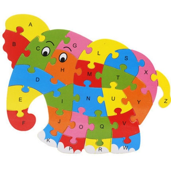 Byggstenar trä djur pussel barn pedagogiska leksaker Elephant
