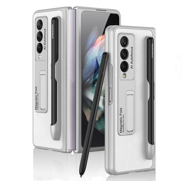 GKK PC + PU Case with Holder For Samsung Galaxy Z Fold3 5G Silver
