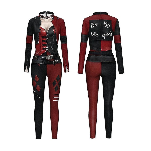 Dam Harley Quinn Kostym Klassisk Harley Quinn Halloween Cosplay Costume Jumpsuit M L