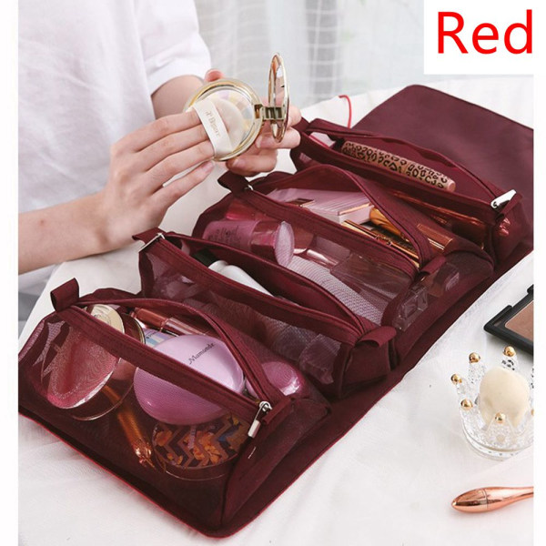 Vikbar sminkväska Mesh -påse RÖD Red