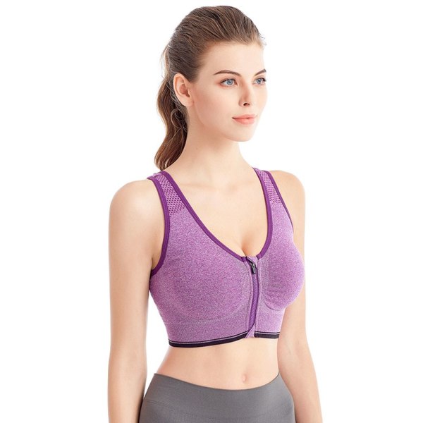 Dragkedja Sport BH Plus Size Löpning Yoga Fitness LILA purple XL