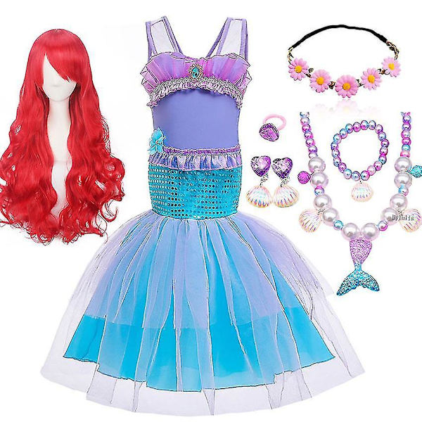 Flickor Lilla sjöjungfrun Ariel Princess Klänning Kostymer Blue Mesh Sjöjungfruklänning Barn Fancy Halloween
