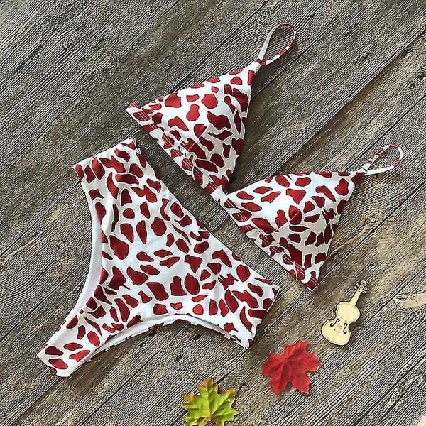 Grafiskt print för damer Bikini Set Camisole Baddräkt med hög midja Wine Red Dot L
